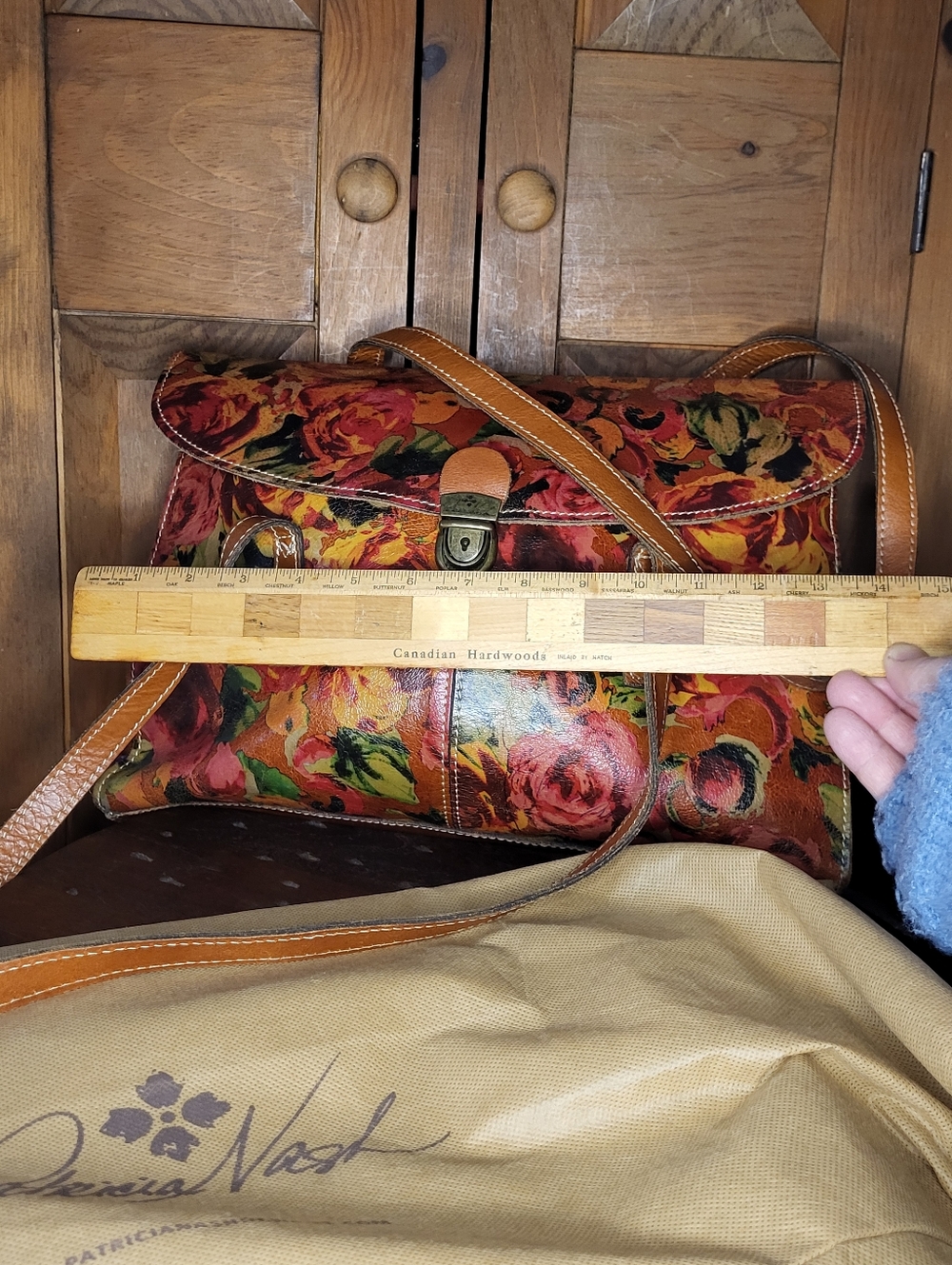 Patricia Nash Orange Red Floral Leather Shoulder Bag - Picture 11 of 17